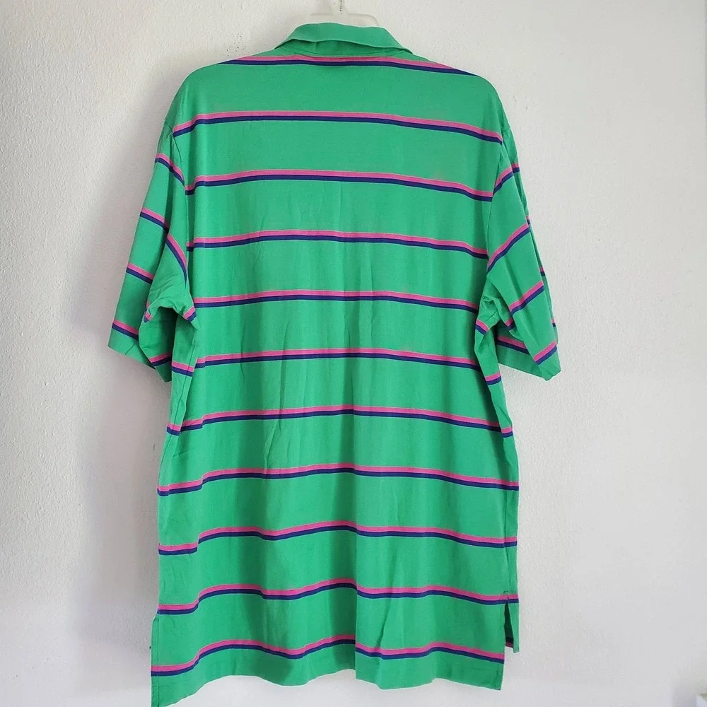 Polo Golf Ralph Lauren Polo Shirt Mens XL Green Pink Blue Striped‎ Lakewood Pima
